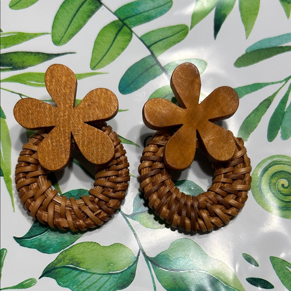Brown Woven Flower Earrings Jewelry